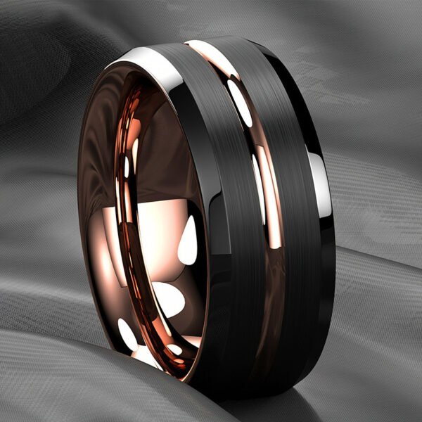 Anillo De Acero Inoxidable Para Hombre De 8 Mm Con Ranura De Colores Del Arco Iris, Anillo De Boda Oscuro Cepillado - Image 13