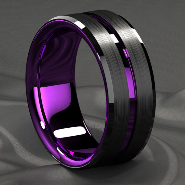 Anillo De Acero Inoxidable Para Hombre De 8 Mm Con Ranura De Colores Del Arco Iris, Anillo De Boda Oscuro Cepillado - Image 8