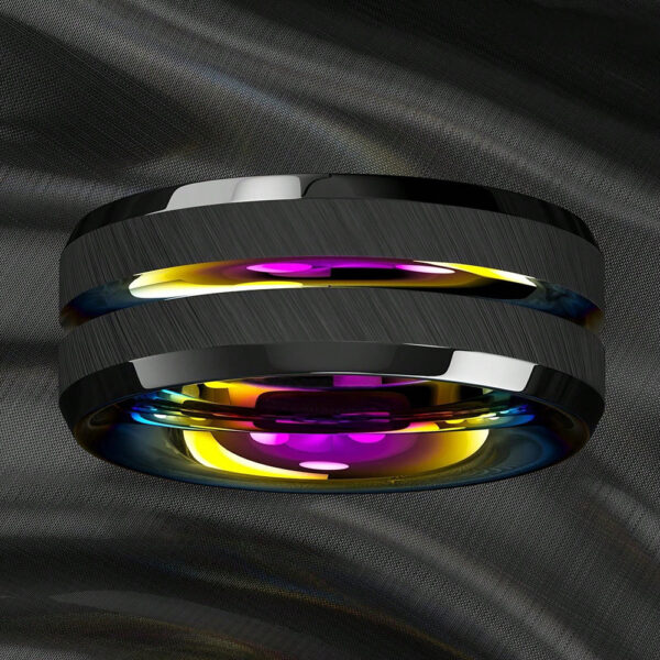 Anillo De Acero Inoxidable Para Hombre De 8 Mm Con Ranura De Colores Del Arco Iris, Anillo De Boda Oscuro Cepillado - Image 10