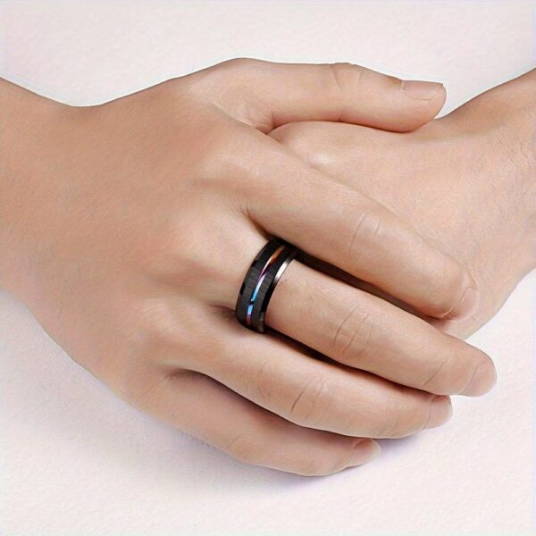 Anillo De Acero Inoxidable Para Hombre De 8 Mm Con Ranura De Colores Del Arco Iris, Anillo De Boda Oscuro Cepillado - Image 4