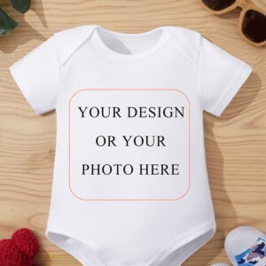 Body para Niños con Foto y Texto Personalizado - Pelele de Cuello Redondo Suave al 100% Poliéster, Regalo Personalizado para Cumpleaños, Anuncios, Baby Shower - Lavado a Mano/Limpieza en Seco, Ropa Infantil para Todas las Estaciones, Diseño Personalizado sobre Lienzo Blanco | Material Fácil de Cuidar, Ideal para Exteriores