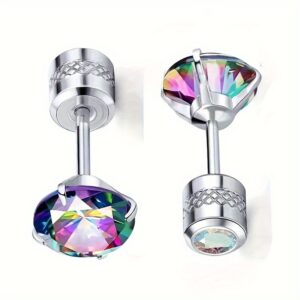 2 Piezas/par, Aretes De Diseño Sencillo Y Brillante Con Circonitas Coloridas, Aretes Minimalistas De Acero Inoxidable, Regalo De Halloween