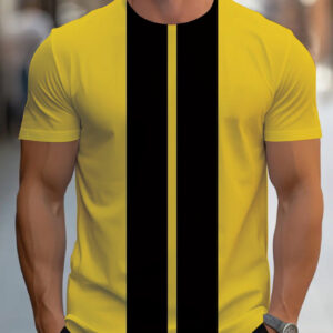 Camiseta de hombre con rayas amarillas y negras - Casual, cómoda y elegante para uso diario - Tejido de alta calidad, diseño moderno, perfecto para el gimnasio, deportes y atuendos informales, camiseta diaria | Camiseta de color intenso | Cómoda